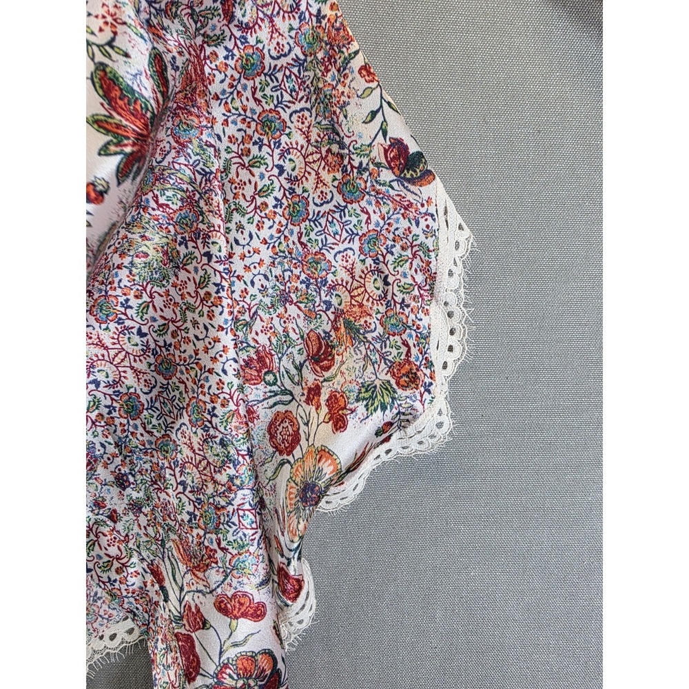 Victorias Secret Womens XS S Satin Floral Lace Trim Open Front Kimono Robe - Picture 5 of 9